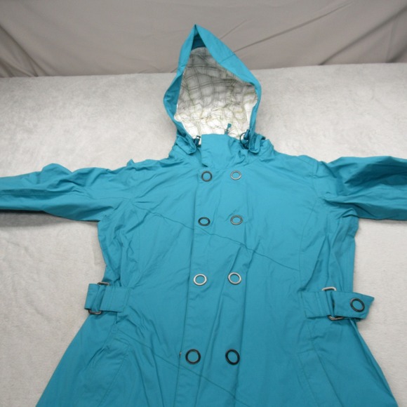 REI Jacket Womens XS Aqua Double‎ Breasted Lightweight Waterproof Packable Rain - Picture 7 of 15